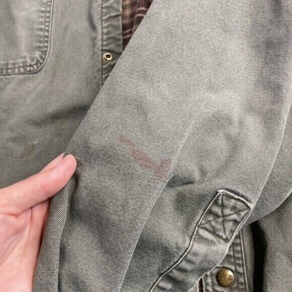 Vintage Carhartt Green Flannel Lined Snap Button Up Canvas Shirt Size XL Grunge - Picture 12 of 12